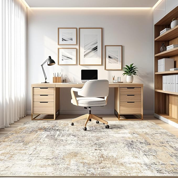 10x14 Area Rugs Living Room: Washable Large Abstract Modern Soft Rug Stain Resistant Indoor Floor Non Slip Accent Carpet for Bedroom Nursery Playroom Office Dining Room Dorm Home House- Gray Gold