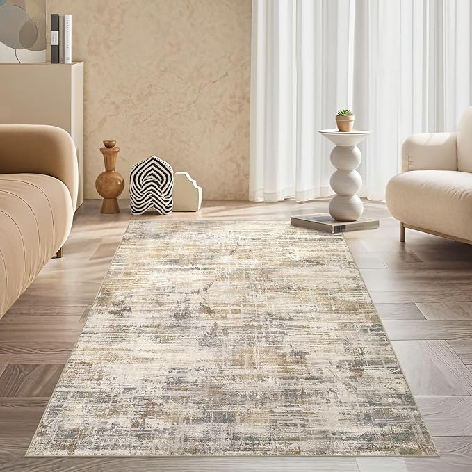 Area Rug for Living Room: 3x5 Washable Neutral Abstract Modern Soft Rugs Non Slip Indoor Floor Stain Resistant Carpet for Bedroom Dining Room Office Nursery - Golden Brown-CubbioJoy