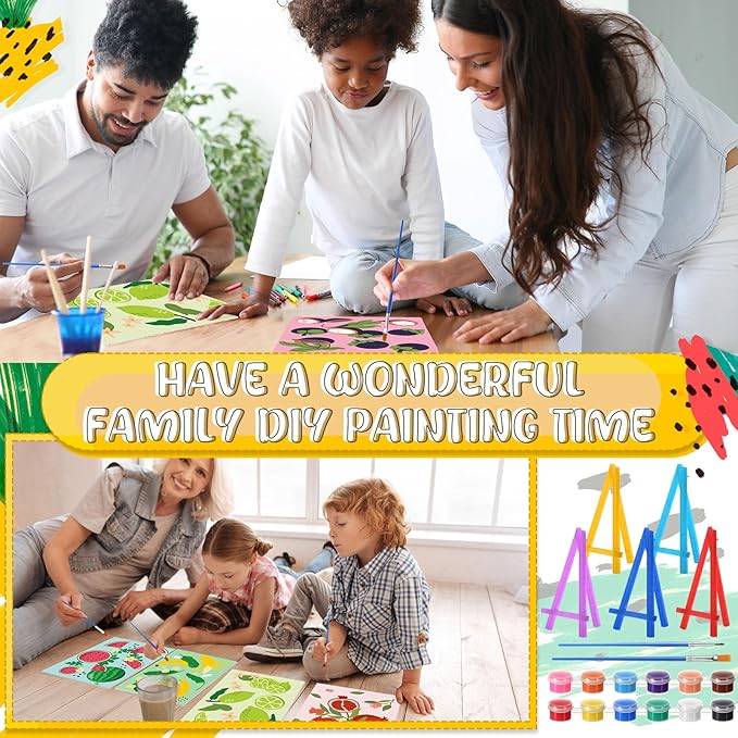 Blosssound 10 Set Pre Printed Canvas Pre Drawn Canvas Painting with Easel Kits 5" x 7" Outline Painting Panels for Beginners, DIY Craft Project, Party Favor, Home Decors(Fruit)-CubbioJoy