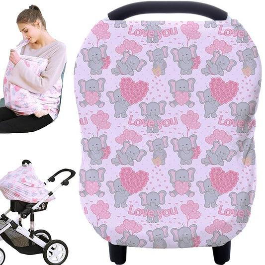 Baby Car Seat Covers, Carseat Canopy, Boys Girls Privacy Breastfeeding Cover (Cute Elephant)-CubbioJoy