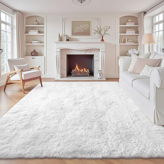 8x10 Area Rug for Living Room: Fluffy Shag Soft Washable Rugs Large Fuzzy Plush Indoor Carpet for Bedroom Nursery Playroom Kids Girls Boys Room (White, 8'x10')-CubbioJoy