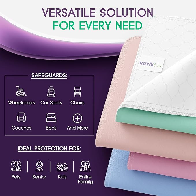 Incontinence Bed Pads - 4 Pack 34" x 36" Reusable Waterproof Mattress Protectors - Highly Absorbent, Machine Washable - for Children, Pets and Seniors - Multi Color - Royal Care-CubbioJoy