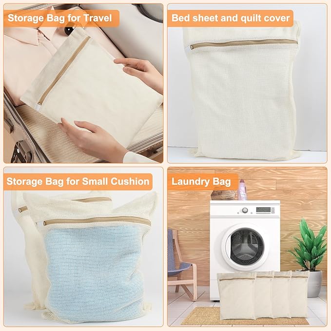 4-Piece Medium Durable Organic Cotton Mesh Laundry Bags with Sturdy Zippers and Breathable Mesh are Delicate Laundry Bags for Underwear, Clothes, Pants and Socks-CubbioJoy
