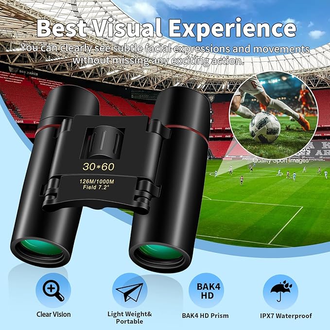 Compact 30x60 Binoculars for Adults,Suitable for Adults and Children Bird Watching Travel Sightseeing, Waterproof Lightweight Small Binoculars, with Clear Low-Light Vision-CubbioJoy