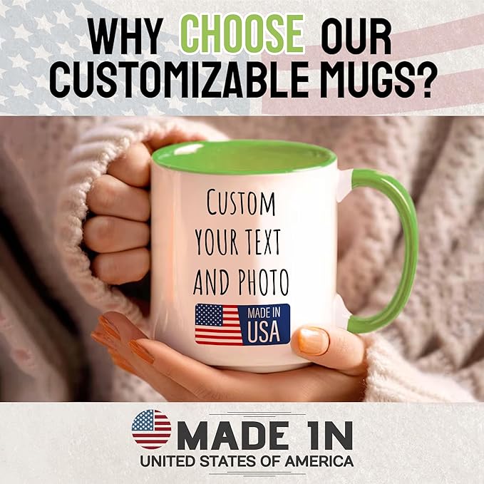 Custom Mug Upload Your Picture Personalized Coffee Mug with Photo Text Name Customized Cup Unique Ideas Gifts for Men Women Mom Dad Girlfriend Boyfriend Friend Family (Green, 11oz)-CubbioJoy