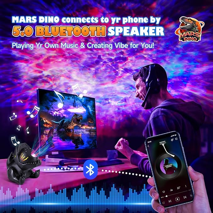 Dinosaur Galaxy Projector for Kids, Non-glare 316 Lightings Star Projector Galaxy Light,22 White Noise+5.3 Bluetooth Speaker Dinosaur Night Light, Nightlight for Kids Room with Galaxy Light,Dino Gifts-CubbioJoy