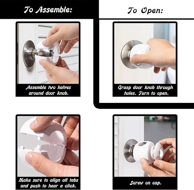 Door Knob Safety Cover for Kids - 5 Pack - Baby Proof Door Knob Covers - Door Locks for Kids Safety Child Proof - White-CubbioJoy