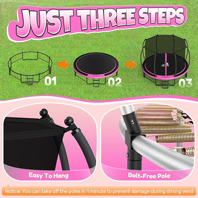 BCAN 8FT 10FT 12FT 14FT 15FT 16FT Recreational Trampoline with Enclosure for Kids Adults, ASTM Approved, Outdoor Trampolines with Ladder for Kids-CubbioJoy