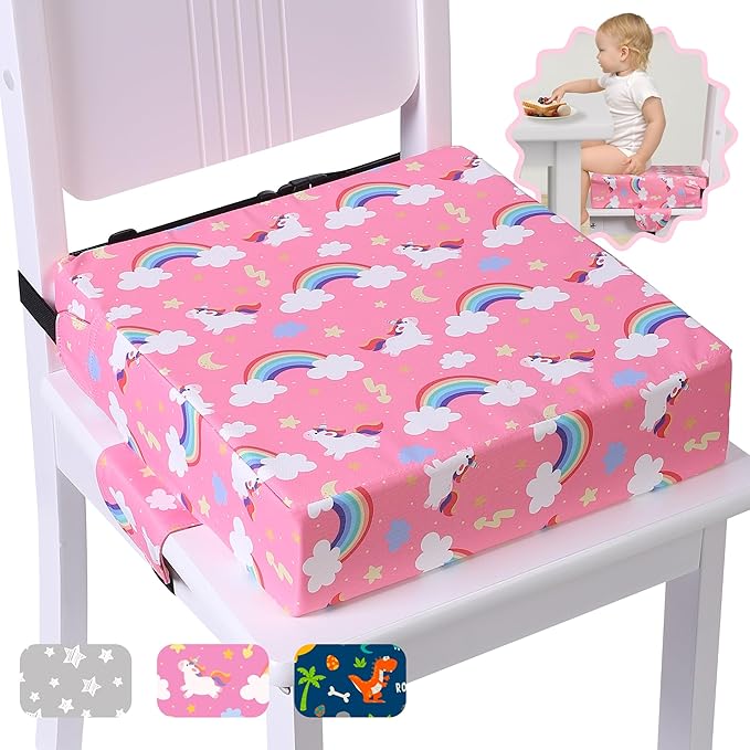 Booster Seat for Kitchen Chair with Adjustable Straps, Toddler Booster Seats for Dining Table Portable for Travel Camping Eating, Booster Cushion for Table for Baby Child Infant Kid Boy Girl-CubbioJoy