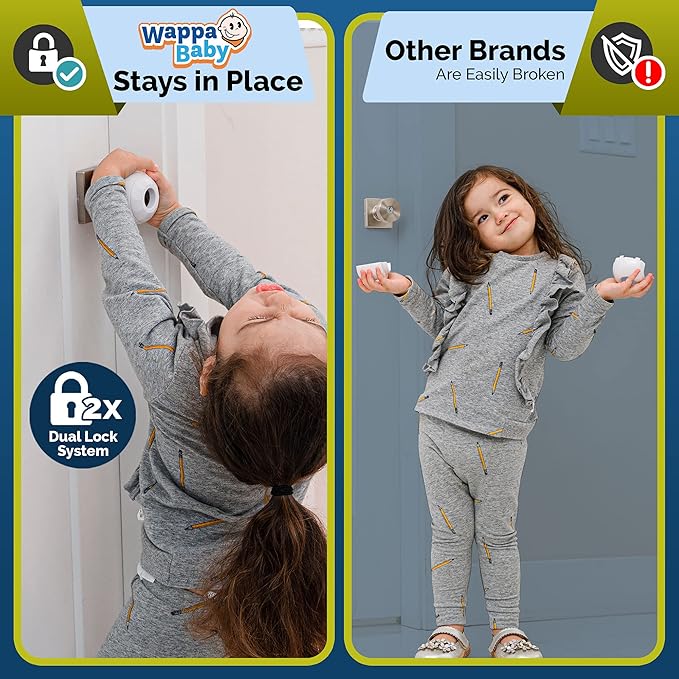 Child Safety Door Knob Cover (4 Pack) Hard-to-Remove Dual-Lock Door Handle Covers for Kids - Reusable Baby Proof Door Knob Locks - Installs Easily, No Tools Needed (White)-CubbioJoy