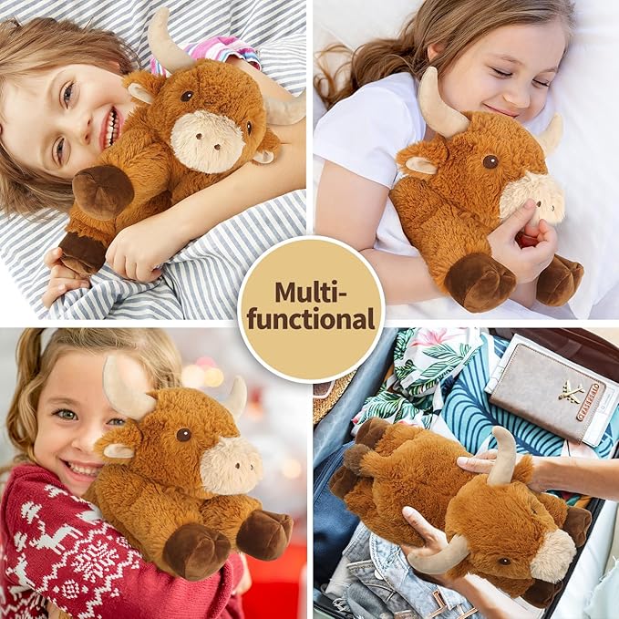 Cuckool Bull Stuffed Animals, Microwavable Stuffed Animals Adorable Fluffy Bull Plush for Warmth & Comfort, Heatable Coolable Lavender Scent Toys, Cute Soft Plushies Gift for Kids Boys Girls & Adults-CubbioJoy