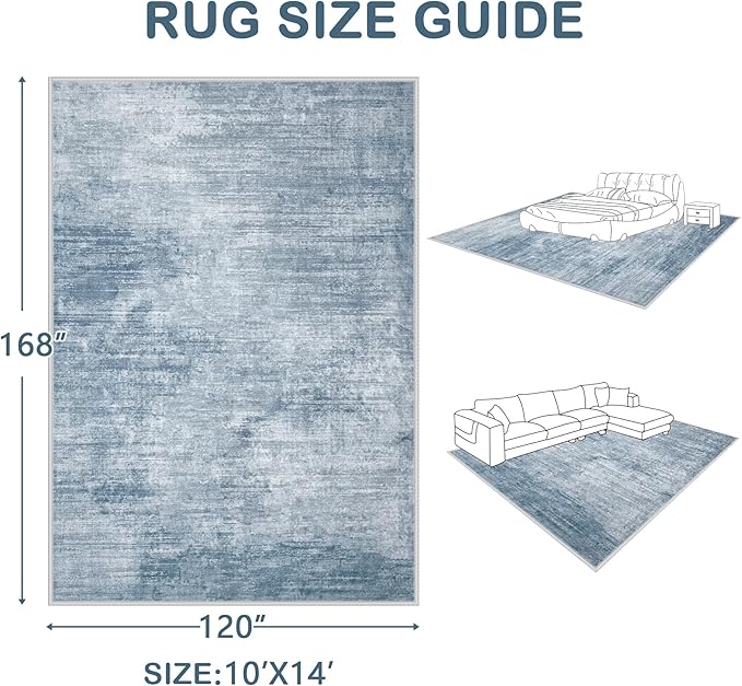 Area Rugs 10x14 Living Room: Washable Rug Modern Abstract Large Rugs Soft Non Slip Neutral Rug Stain Resistant Indoor Carpet for Bedroom Kitchen Dining Room Home Office Rugs(Blue, 10'x14')-CubbioJoy