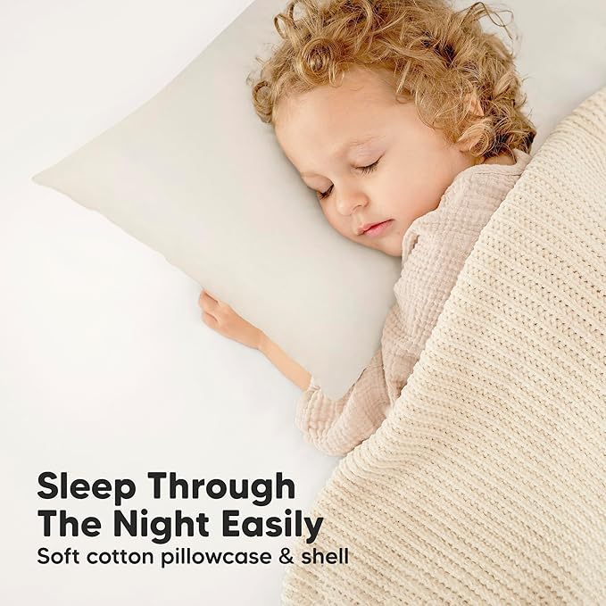 KeaBabies Toddler Pillow with Pillowcase, Jumbo 14X20 - Soft Organic Cotton Toddler Pillows for Sleeping - Machine Washable - Perfect for Travel, Toddler Bed Set (Clay)-CubbioJoy