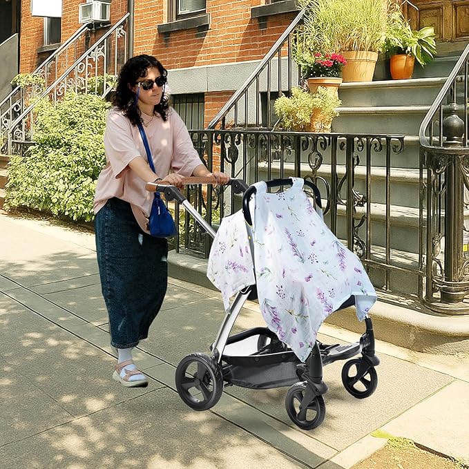 80S Muslin Car Seat Cover for Babies - Soft & Breathable Infant Carrier Canopy, Lightweight Sunshade for Summer, Universal Fit for Baby Boys & Girls-CubbioJoy