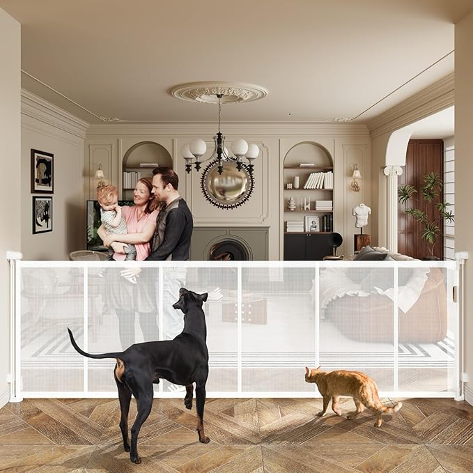 150" Extra Wide Retractable Baby Gates Dog Gate for Large Opening, 41" Extra Tall Mesh Pet Gate, Long Child Safety Gates with Fiberglass Rods for Stairways, Doorways, Hallways - Indoor/Outdoor Use-CubbioJoy