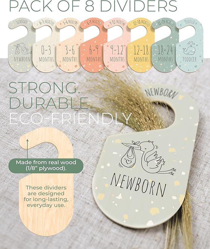 Colorful Baby Size Closet Dividers - Wooden Baby Clothes Organizer for Nursery Decor, Storage & Organization - 8 Pcs of Baby Closet Dividers Ideal as Neutral Nursery Storage Organizers-CubbioJoy