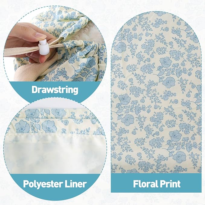 College Laundry Bag, Dirty Clothes Laundry Bag With Drawstring Handles For College Dorm Laundromat Apartment Travel Camp 29" X 18" Women Girls Back To School Birthdays Gift, Blue Florals-CubbioJoy