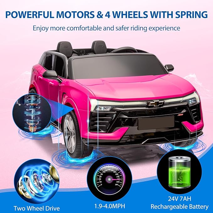 Jojoka Baby Car 24V 2-Seater SUV Licensed Chevrolet Blazer Ride On Toy w/Parent Remote Control,4xSpring Suspension, Wireless Music, Electric Vehicle Car for Kids Ages 3-8,Pink-CubbioJoy