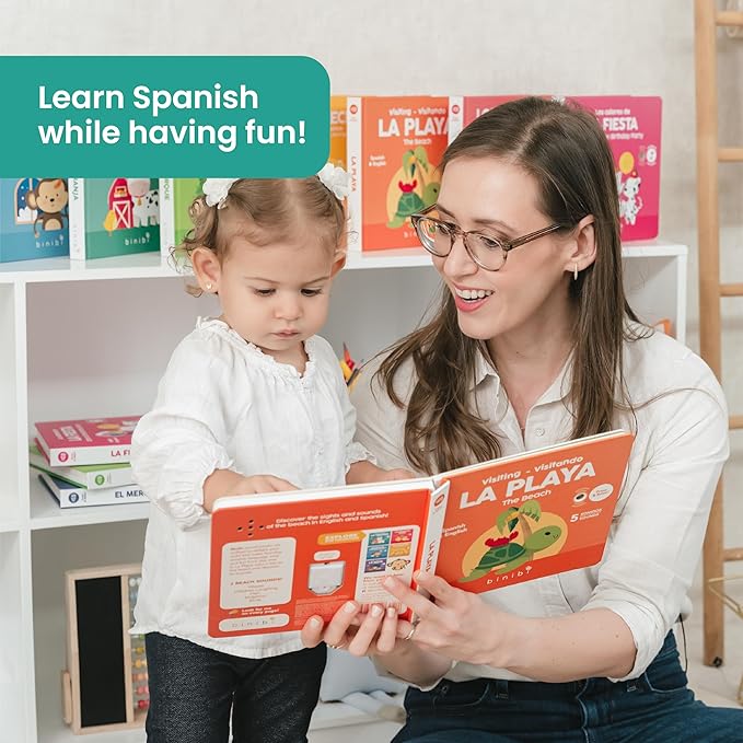 Binibi Spanish Books for Babies & Toddlers 1-3 The Beach Interactive Bilingual Sound Book with Fun Beach Sounds | Bilingual Children's Book | Spanish Learning for Kids-CubbioJoy