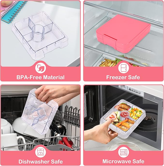 Bento Lunch Box Set With 10oz Soup Thermo, Leak-proof Lunch Containers with 4 Compartment, Kids Hot Thermo Food Jar/Insulation Lunch Bag, Food Containers for School（Solid）-CubbioJoy