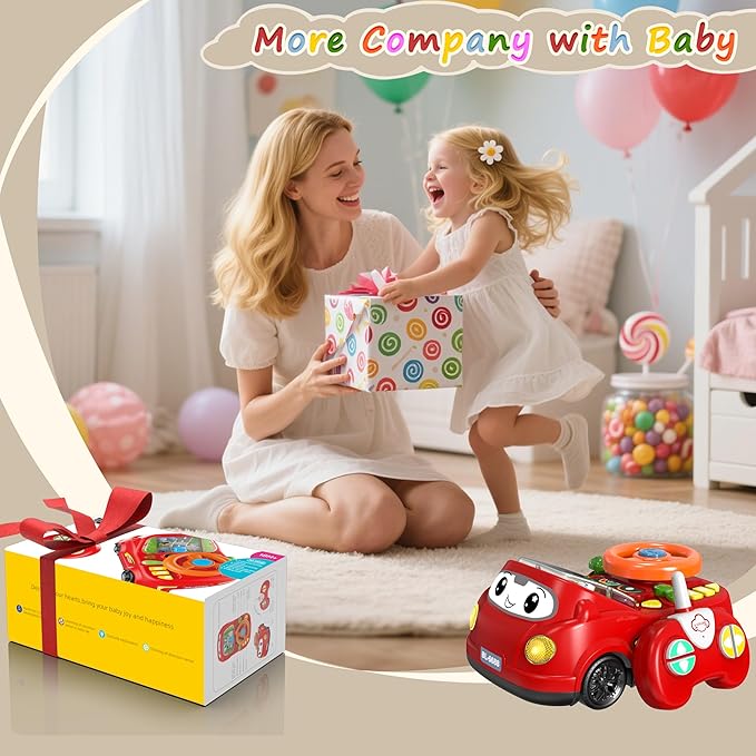 2-in-1 Toddler RC Car & Steering Wheel Toy with Music | Interactive Simulation Driving Adventure Toy for 18+ Months Baby Learning | Gift for 1.5+ Years Old Boys Girls-CubbioJoy