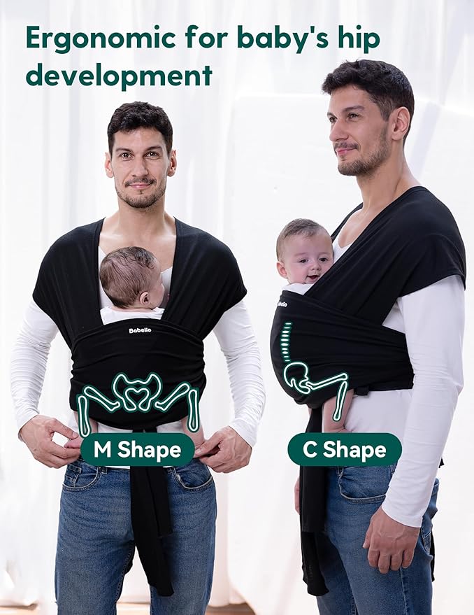 BABELIO Baby Wraps Carrier with Adjustable Buckle, Easy to Wear Lightweight Baby Carrier Newborn, Hands Free Toddler Infant Slings 7-35lbs Black-CubbioJoy