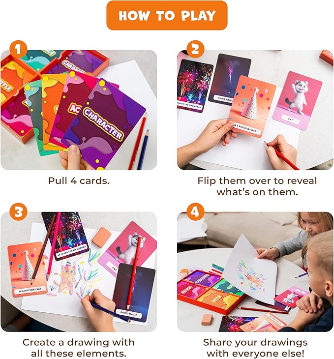 Drawsome Drawing Game for Creative Kids – 160 Prompt Cards with Characters, Actions, Styles & Places to Spark Imagination – Fun Single Player & Family Art Game with Painting Ideas-CubbioJoy