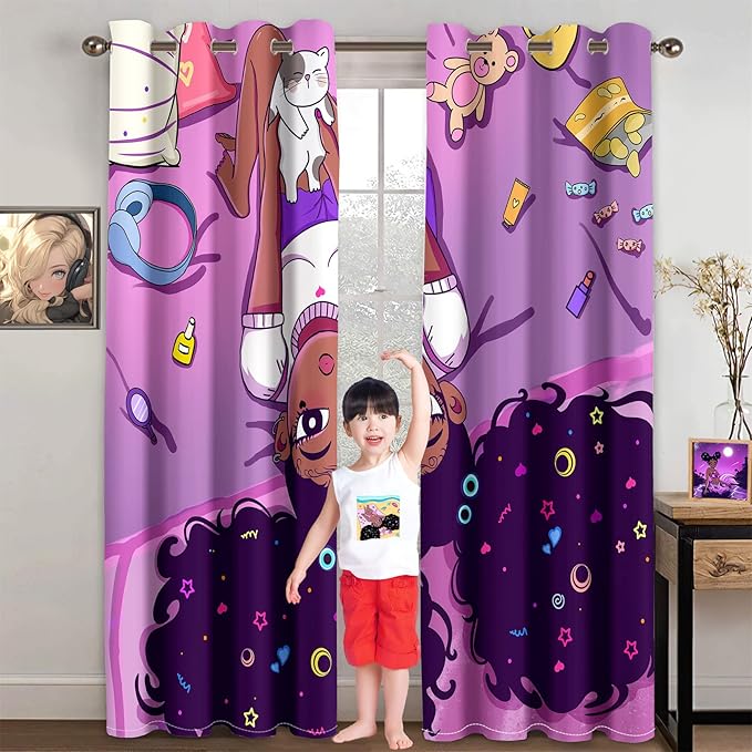 Cartoon Printed Curtains for Bedroom, 82 x 84 inches, Blackout, Grommet Top, 2 Piece Set, Girls Room Curtains, Thermal Insulated-CubbioJoy