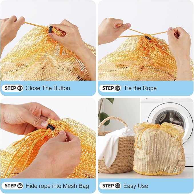 3Pcs Mesh Laundry Bags Washing Machine Mesh Wash Bags Jumbo for Delicates Clothes,Bed Linen,Toys with Drawstring Closure Sturdy(3 XXLarge 28 x 26 Inches, Yellow)-CubbioJoy