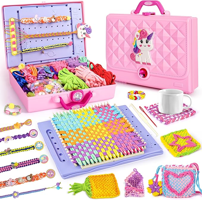2-in-1 400 Pcs Friendship Bracelet Making Kit for Girls,Weaving Loom Kit Toys, Craft Kits for Kids,Age 6-12 Year Old Girls Gifts Ideas, Bracelet & Coaster & Bag Weaving Making kit-CubbioJoy