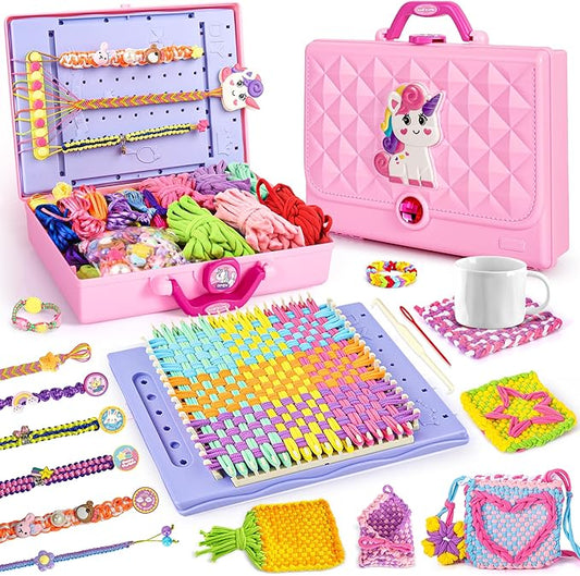2-in-1 400 Pcs Friendship Bracelet Making Kit for Girls,Weaving Loom Kit Toys, Craft Kits for Kids,Age 6-12 Year Old Girls Gifts Ideas, Bracelet & Coaster & Bag Weaving Making kit-CubbioJoy