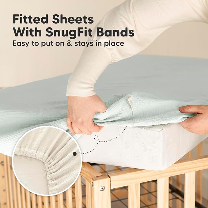 KeaBabies 2-Pack Muslin Crib Sheets for Boys, Girls - 100% Organic Cotton Fitted Baby Crib Mattress Sheet, Soft Breathable Standard Toddler Bed Cover Bedding Set, Neutral, Durable 52x28 (Willow)-CubbioJoy