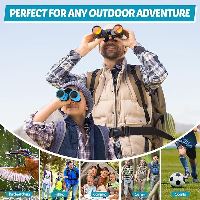 Binoculars for Kids, Kids Binoculars Toys for 3 4 5 6 7 8 Years Boys and Girls, Set with Magnifying Glass & Compass - Birthday Gifts Outdoor Toy for Kid Ages 3-8 Toddler Camping (Blue)-CubbioJoy