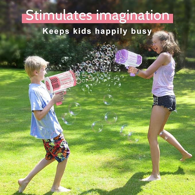 Bubble Gun, Bazooka Bubble Machine Gun, Bubble Blaster Gun with Bubble Solution, 69 Holes Bubble Bazooka Gun Outdoor Summer Toy Party Favors for Kids Pink Bubble Maker Blowers-CubbioJoy