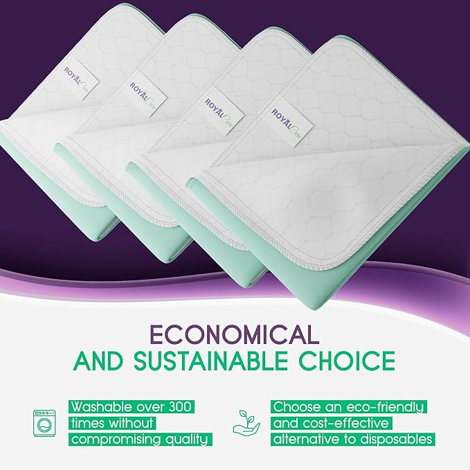 Incontinence Bed Pads - 4 Pack 34"x36" Reusable Waterproof Mattress Protectors - Highly Absorbent, Machine Washable - for Children, Pets and Seniors - Green - Royal Care-CubbioJoy