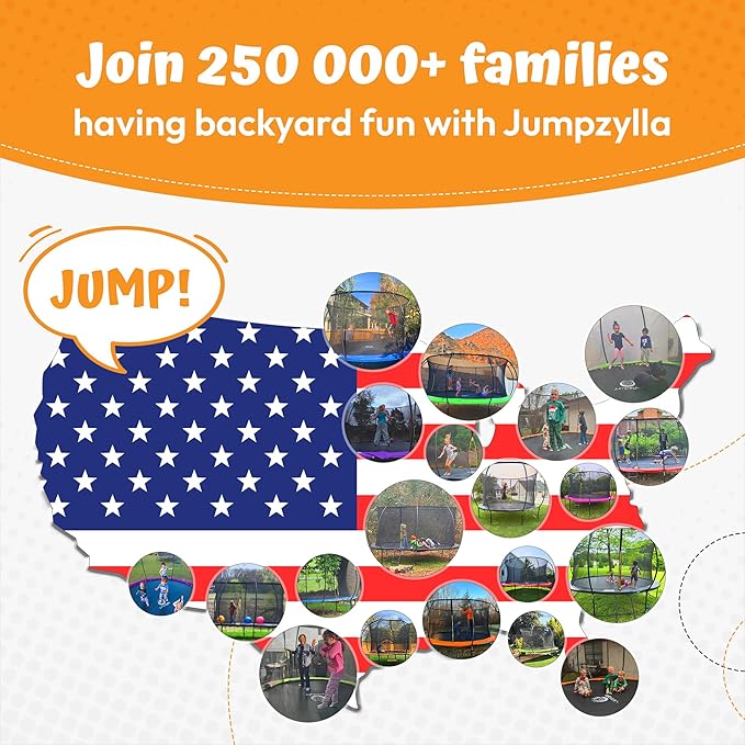 JUMPZYLLA Trampoline Outdoor 8FT 10FT 12FT 14FT 15FT 16FT with Enclosure and Ladder, ASTM Approved Recreational Trampoline for Kids and Adults, Anti-Rust Coated Frame-CubbioJoy