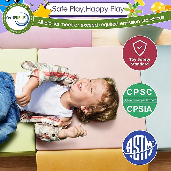 6 Piece Foam Climbing Blocks for Toddlers, Baby Climbing Gym with Ultra High Density Foam for Crawling and Sliding, Indoor Soft Play Set for Infant, Babies & Kids (Multicolor A, 6-Piece)-CubbioJoy