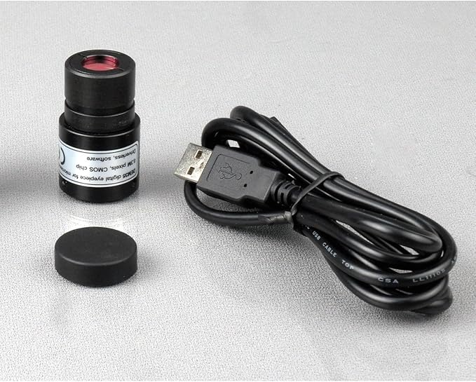 AmScope M120C-2L-PB10-E5 Digital Microscope, WF10x and WF25x Eyepieces, 40x-1000x Magnification, Brightfield, Upper and Lower LED Illumination, Plain Stage, Includes Blank and Prepared Slides, 5MP Camera and Software-CubbioJoy