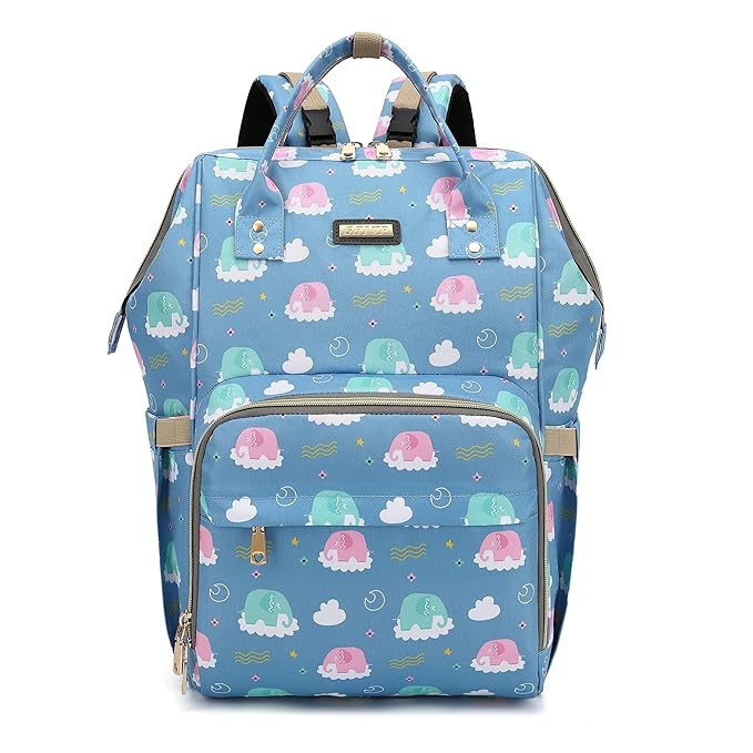 Diaper Bag Backpack, Diaper Bags for Baby Girls Boys, Baby Bags for Moms Dads, Nappy Changing Bag with Insulated Pockets,Multi-functional Waterproof Backpack with Stroller straps-Deep blue elephant-CubbioJoy