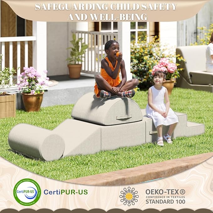 jela Foam Blocks 6Pcs Soft Play Equipment Waterproof Fabric, UV Resistant Toddler Climbing Toys Indoor& Outdoor Soft Play Climbing for Toddlers, Lightweight Climbing Blocks for Babies, Kids (Sand)-CubbioJoy