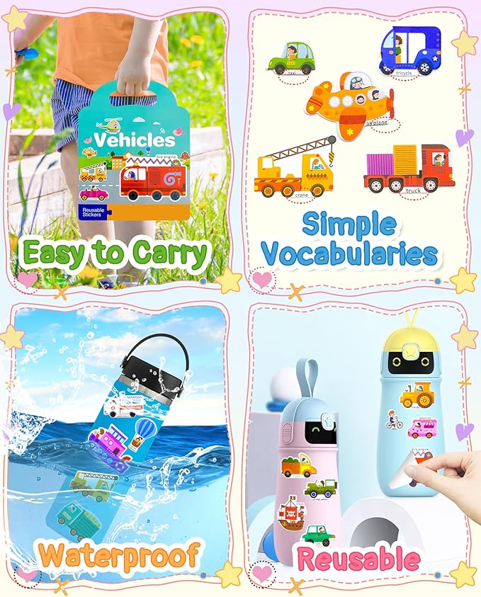 Benresive Reusable Sticker Books for Kids 2-4, Sticker Books for Toddlers 1-3 2-4, Toddler Travel Toys Activities Crafts Gifts - Vehicle-CubbioJoy