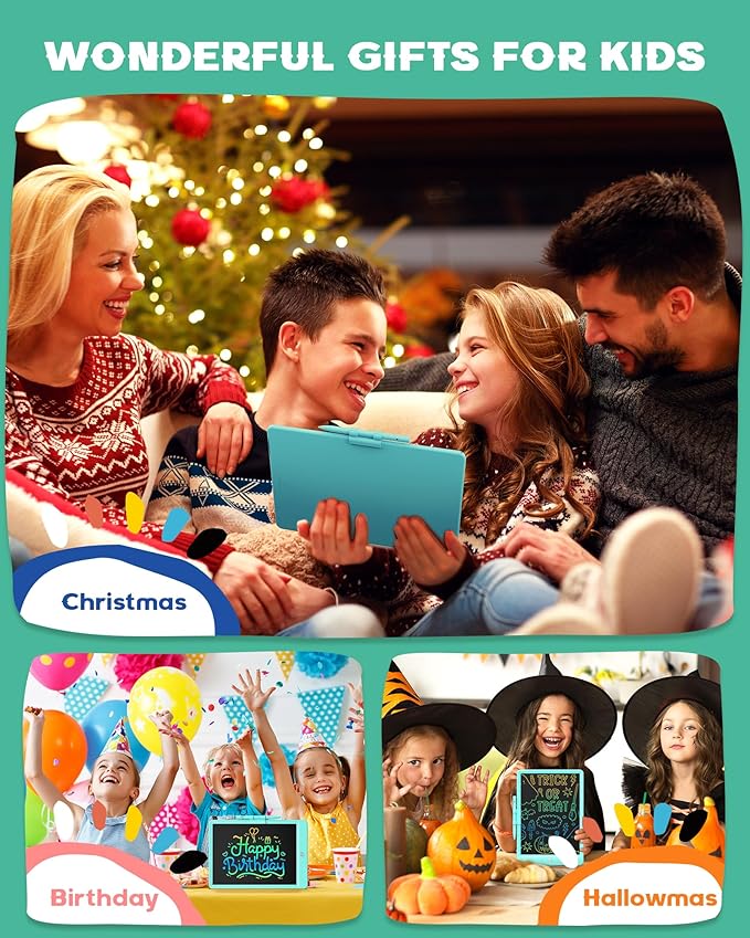 Bravokids 10 Inch LCD Writing Tablet for 3 Year Olds - Electronic Drawing Pad and Doodle Board as Educational Birthday Gifts for Girls and Boys (Green)-CubbioJoy