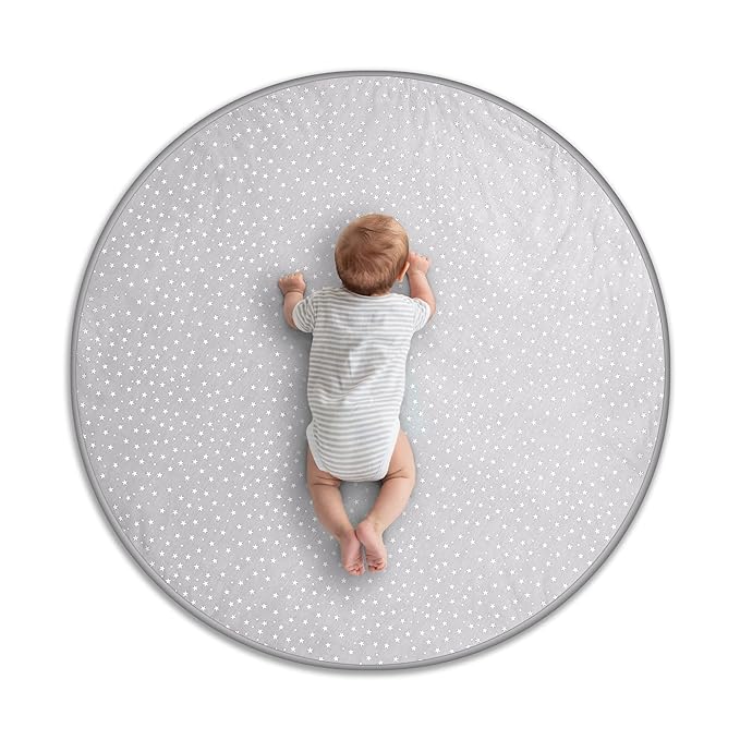 Byrd & Blume Round Baby Play Mat, Organic Cotton Soft Padded Nursery Floor Mat, Safe Hypoallergenic Baby Mat, Reversible, Foldable, Portable Infant Tummy Time Mat Fits Tents & Playpens (40"x40") Gray-CubbioJoy
