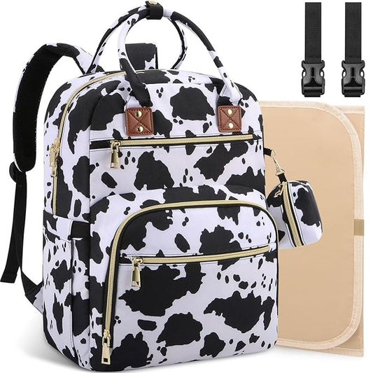 Baby Diaper Bag Backpack, Travel Diaper Bags for Baby Girl Boy Large Capacity Baby Bag Backpack for Women Cow Print-CubbioJoy