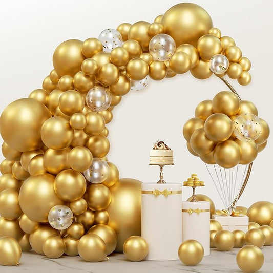 JOYIN 150 Pcs Metallic Gold Balloons, Different Sizes 18 12 10 5 Inch Gold Latex Balloon Arch Kit with Instruction for Birthday Decoration Party Graduation Wedding Holiday-CubbioJoy