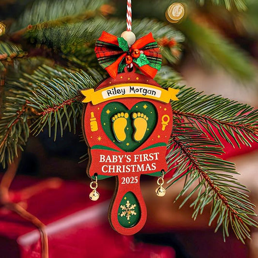 Baby First Christmas Ornament 2025 for Girl Boy - Baby's 1st for Parents, Rattle Newborn Ornament Keepsake Babys First Xmas Ornaments for Xmas Tree Decorations-CubbioJoy