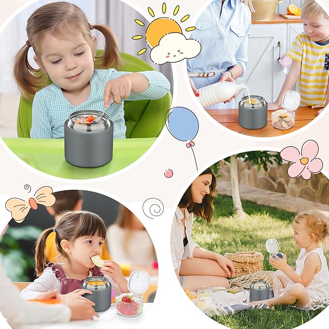 2 - in - 1 Soup Thermo for Hot Food 14oz with Snack Box Container Leak Proof Insulated Lunch Container Kids and Adults Stainless Steel Double Wall Vacuum Wide-mouth Thermal with Spoon and Handle-CubbioJoy