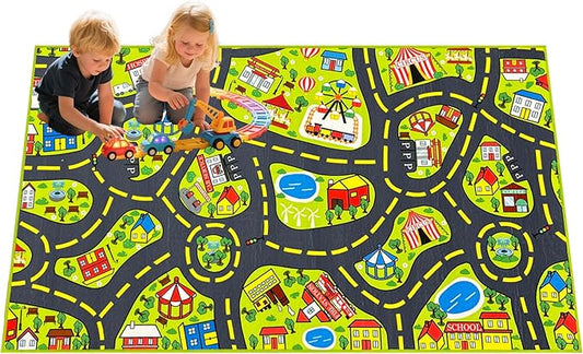 Car Rug 2.6x5 Feet, Car Mat for Kids Race Track Rug Road Play Mat with Roads City Map Design-CubbioJoy