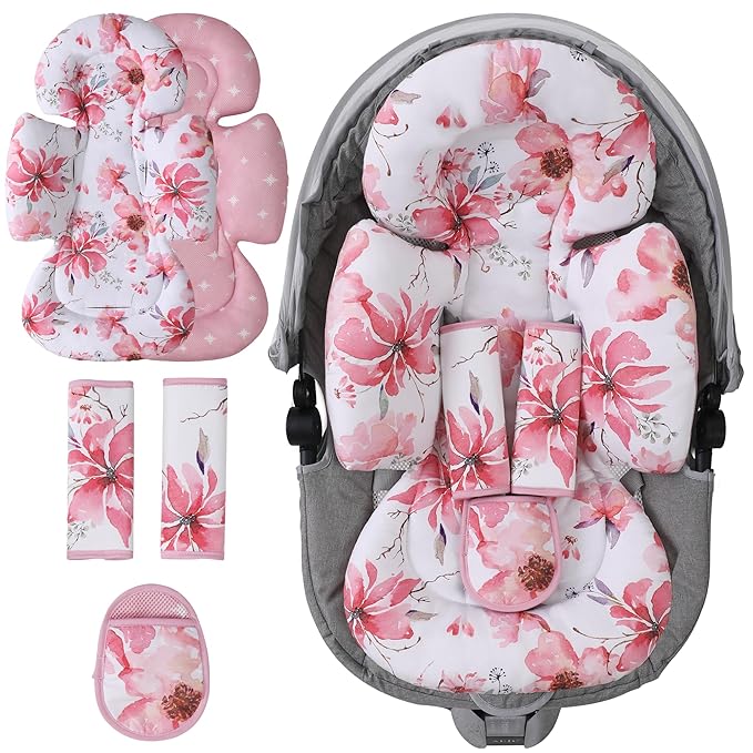 Infant Car Seat Insert, 2-in-1 Head & Body Carseat Support for Baby Newborn Toddler with Strap Covers, Reversible Ultra-Soft Cushion for Baby Carseat, Stroller, Swing & Bouncer-CubbioJoy