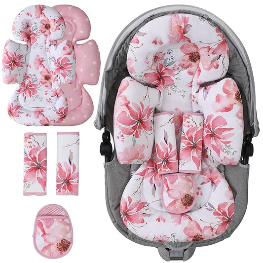 Infant Car Seat Insert, 2-in-1 Head & Body Carseat Support for Baby Newborn Toddler with Strap Covers, Reversible Ultra-Soft Cushion for Baby Carseat, Stroller, Swing & Bouncer-CubbioJoy